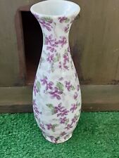 VTG Norcrest Vase FLORAL White & Purple w Gold Trim Japan 6 1/2