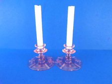 VTG PR Elegant PINK Glass Candleholders Flower Etching Cambridge Fostoria Heisey picture