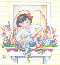 PATRIOTIC WINDOWBOX FLAGS-Handcrafted Fridge Magnet-w/Mary Engelbreit art picture