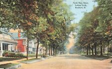 Postcard IL Rockford North Main Street looking North Tree-lined Winnebago County picture