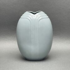 Vintage Art Deco Inspired 1980’s Pale Blue/Gray Oval Ceramic Vase picture