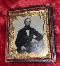 1/6th Plate Ambrotype Antique Photo Bearded Man In Suit W/pocket Watch picture