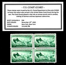 1945 - U. S.  COAST GUARD - Vintage (WWII)  Mint -MNH- Block of Postage Stamps picture