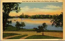 MN Rochester, Silver Lake with Mayo Clinic in Distance, Boat, Linen, Posted 1951 picture
