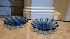 2 Vintage Glass Pair Candlestick Holders MCM Cobalt Blue Celestial  Scalloped picture
