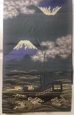 Vintage Japanese Fukuro Obi Ship At Sea Mt. Fuji STUNNING Hand Stitched Design picture