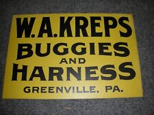 Rare Antique Sign W.A. Kreps Buggies & Harness Greenville Pa Vintage Cardboard  picture