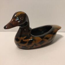 Black & Brown Mini Ceramic Duck Planter Hand Painted Glossy (5x2x2