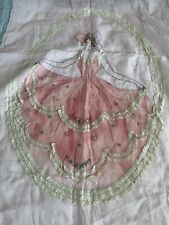 🌷 RARE Vintage Embroidered Lady Roses Sheer Voile TWIN Bedspread W Lace Cottage picture