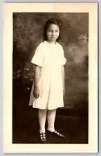 Postcard RPPC Pretty Girl Sitting with Curly Hair White Dress Real Photo Lucille picture