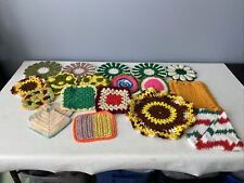 VTG Lot of Handmade Crocheted Handmade Kitchen Quilted Potholders Mulitcolors picture
