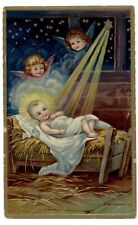CHRISTMAS angels baby Jesus manger star 1910 JOHN KOBEL Mt Pleasant MI postcard picture