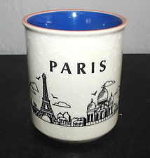 Vintage Paris France Embossed Mug Speckled Eiffel Tower Notre Dame Arch FS picture