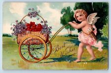 Harrington WA Postcard Valentine Cupid Angel Pushing Basket Cart Flowers Hearts picture