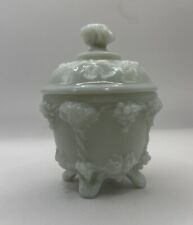 Portieux Vallerysthal Opaline Milk Glass Covered Footed Candy Dish Grape VTG picture