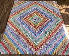 Vintage Hand Stitched Quilt Top Only Rainbow Trip Around The World 77” X 93” picture