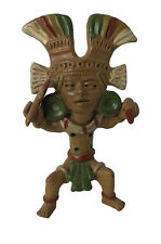 Vintage Folk Art Pottery Mayan Aztec Warrior Collectible Clay Figurine 9” picture