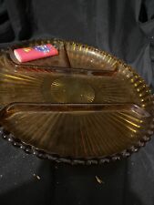 Large Amber Yellow Colored Heavy Glass Cigar Ashtray Bar  Vintage Multi Section picture