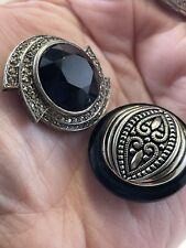Vintage Nony New York Button Covers Set Of 2  Onyx Sliver Tone picture
