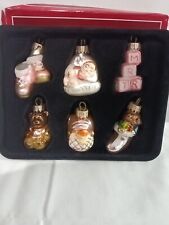 Mini Christmas Ornaments Baby 1st Girl Themed Glass St Nicholas Square Set of 6  picture