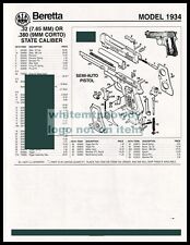   2000 BERETTA Model 1934 .32 or .38 Pistol Schematic Parts List AD picture