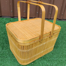 Vintage bamboo basket with lid picture
