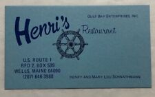 Vintage Business Card Henri's Restaurant Wells, Maine picture