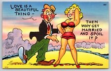 Comic Humor c1940's Big Boobs Love Is Beautiful Thing Why Get Married Tichnor PC picture