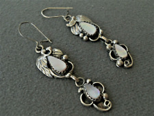 Native American Navajo White-Pink Mother of Pearl Sterling Silver Hook Earrings picture