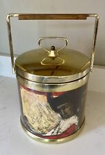 Vintage 1960s 1970s Art Print Ice Bucket Canister Gold Lid MCM Barware Bar Decor picture
