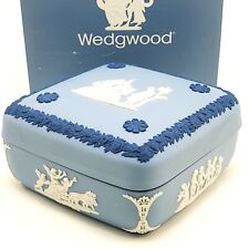 Wedgwood Jasperware Light Blue W/ Dark Blue Gild Square Trinket Box picture