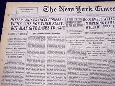 1940 OCTOBER 24 NEW YORK TIMES - HITLER AND FRANCO CONFER - NT 319 picture