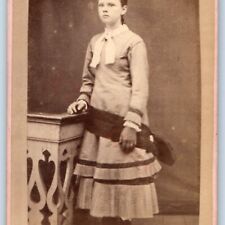 c1870s Cute Young Lady Little Teen Girl CDV Real Photo Fashion Dress Border H37 picture