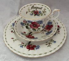 Royal Albert Bone China Flower of the Month August Poppy Teacup, Saucer, Plate picture