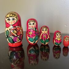 Vintage 4.5” Russian Traditional Nesting Dolls 5 Pc Set picture