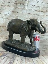 A Real Bronze Metal Statue Stone Base Majestic Jungle Safari Elephant Sculpture picture