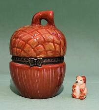 Vintage Acorn Hinged Trinket Box with Mini Squirrel Figurine picture