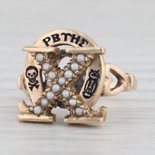 Chi Omega Badge on Ring 10k Yellow Gold Pearls Size 3 Skull Owl Sorority Signet picture