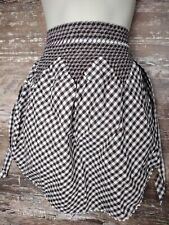 Vintage Half Apron Brown White Gingham Point Tooth Trim 1950 Handmade Pocket MCM picture