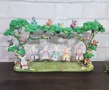 Vintage Quintet Of Swinging Bunnies Scene Easter Village ESN Figure Spring Decor picture