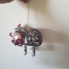 VTG FUNNY UNIQUE CHRISTMAS ORNAMENT  BLOWN GLASS KITTEN CAT WITH JIGGLING FEET  picture