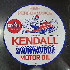 KENDALL SNOWMOBILE PORCELAIN ENAMEL SIGN 30 INCHES ROUND picture