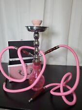 Pink Glass Vintage 16 Inch Double 2 Hose Hookah Complete With Extra Hose picture
