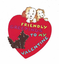 vintage 1930s FRIENDLY GREETINGS TO MY VALENTINE Card Terrier & 2 Puppies  J picture