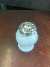 Antique Milk Glass Rouge Cosmetics Jar W/ Sterling Lid picture
