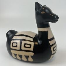 South American Clay Folk Art Llama Alpaca Sculpture Black White Tribal Mex picture