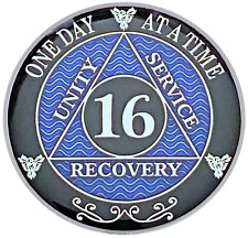AA 16 Year Coin Blue, Silver Color Plated Medallion, Alcoholics Anonymous Coin picture