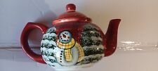 Nantucket Home For Holiday Hand Painted Ceramic Snowman Christmas Teapot picture