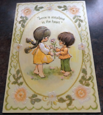 Little Girl Love is Sunshine Embossed Flower Card UNUSED Vtg Hallmark Charmers picture