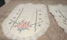 Set Of Two Embroidered Table Coverlets 12 x 7.5 Vintage Misc Colored Flowers picture